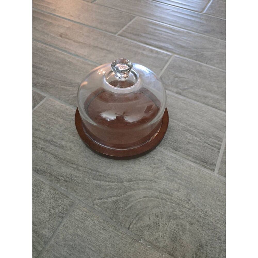 Mid-Century‎ Modern Good Wood Teak and Glass Dome Display Case Cloche